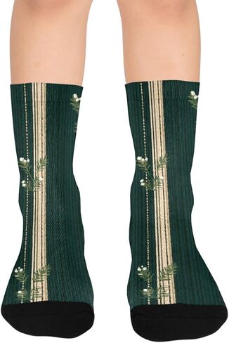 جوارب المشي لمسافات طويلة بطباعة مخططة عشبية خضراء - جوارب شتوية حرارية سميكة دافئة للأولاد والبنات الصغار للمدرسة، والارتداء اليومي والأنشطة الخارجية in Kuwait