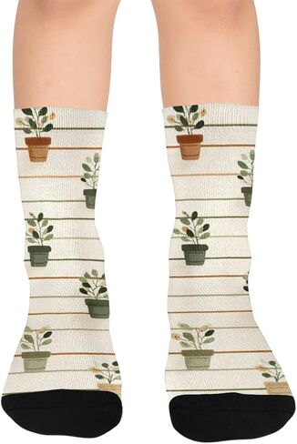 جوارب للمشي لمسافات طويلة بطبعة نباتات خضراء - جوارب شتوية حرارية سميكة دافئة للأطفال الصغار للأولاد والبنات للمدرسة، والارتداء اليومي والأنشطة الخارجية in Kuwait