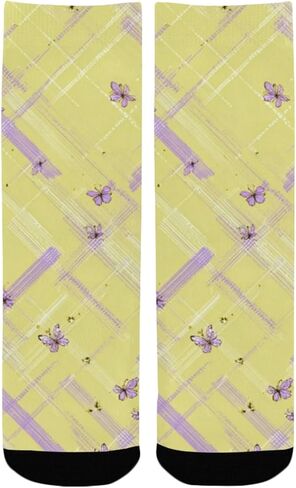 جوارب المشي لمسافات طويلة باللون الأصفر بطبعة من القماش القطني الخزامي - جوارب شتوية حرارية سميكة دافئة للأولاد والبنات للمدرسة، والارتداء اليومي والأنشطة الخارجية in Kuwait