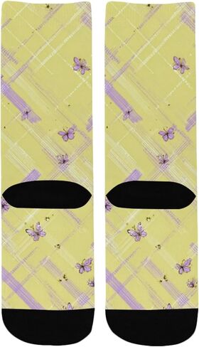 جوارب المشي لمسافات طويلة باللون الأصفر بطبعة من القماش القطني الخزامي - جوارب شتوية حرارية سميكة دافئة للأولاد والبنات للمدرسة، والارتداء اليومي والأنشطة الخارجية in Kuwait