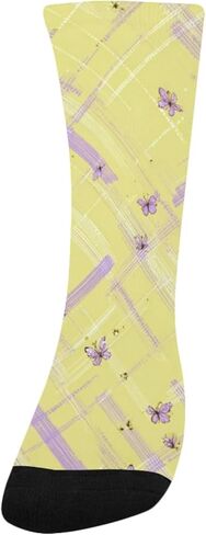 جوارب المشي لمسافات طويلة باللون الأصفر بطبعة من القماش القطني الخزامي - جوارب شتوية حرارية سميكة دافئة للأولاد والبنات للمدرسة، والارتداء اليومي والأنشطة الخارجية in Kuwait