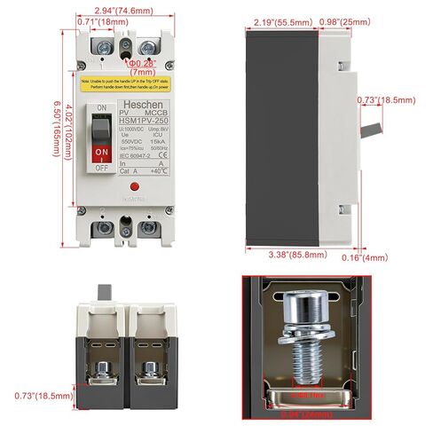 200A DC Molded Case Circuit Breaker, HSM1PV-250, 2 Poles, 550V, for Solar PV System Solar Panels Grid System in Kuwait