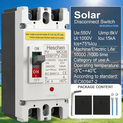 200A DC Molded Case Circuit Breaker, HSM1PV-250, 2 Poles, 550V, for Solar PV System Solar Panels Grid System in Kuwait