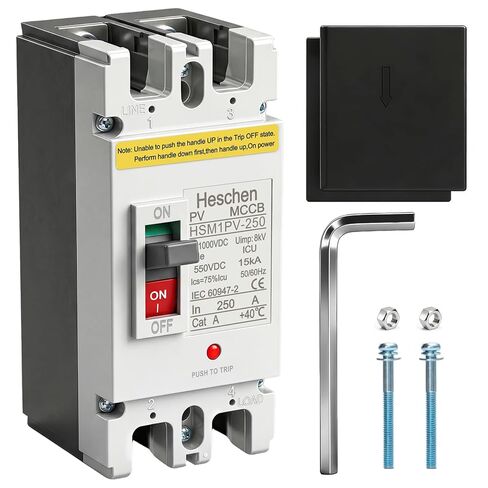 200A DC Molded Case Circuit Breaker, HSM1PV-250, 2 Poles, 550V, for Solar PV System Solar Panels Grid System in Kuwait