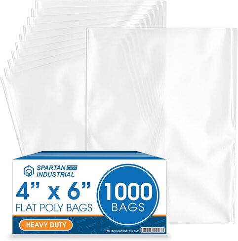 4" X 6" Open-End Flat Poly Bags (1000 Count) - 2 Mil Clear Plastic - No Adhesive Strip - For Packaging, Shipping, Storage - Spartan Industrial in Saudi Arabia