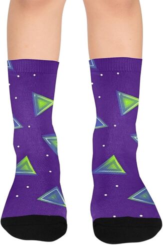 جوارب أرجوانية للمشي لمسافات طويلة بطبعة مثلثة نيون - جوارب شتوية حرارية سميكة دافئة للأولاد والبنات للمدرسة، والارتداء اليومي والأنشطة الخارجية in Kuwait