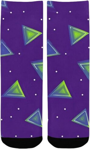 جوارب أرجوانية للمشي لمسافات طويلة بطبعة مثلثة نيون - جوارب شتوية حرارية سميكة دافئة للأولاد والبنات للمدرسة، والارتداء اليومي والأنشطة الخارجية in Kuwait