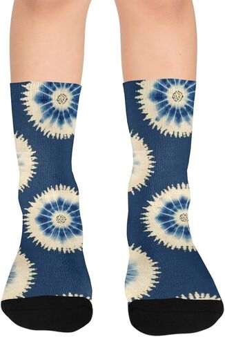 Indigo Burst Print Blue Hiking Socks - Toddler Boys & Girls Warm Thick Thermal Winter Crew Socks for School, Daily Wear & Outdoor Activities in Saudi Arabia
