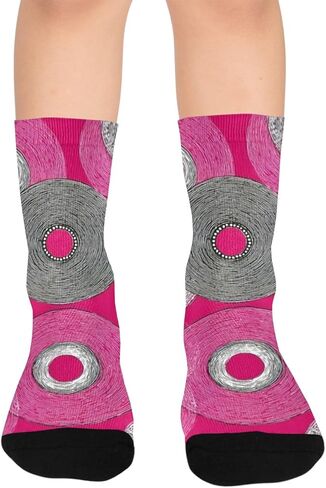 جوارب للمشي لمسافات طويلة بطباعة دوائر أرجوانية - جوارب شتوية حرارية سميكة دافئة للأولاد والبنات للمدرسة، والارتداء اليومي والأنشطة الخارجية in Kuwait