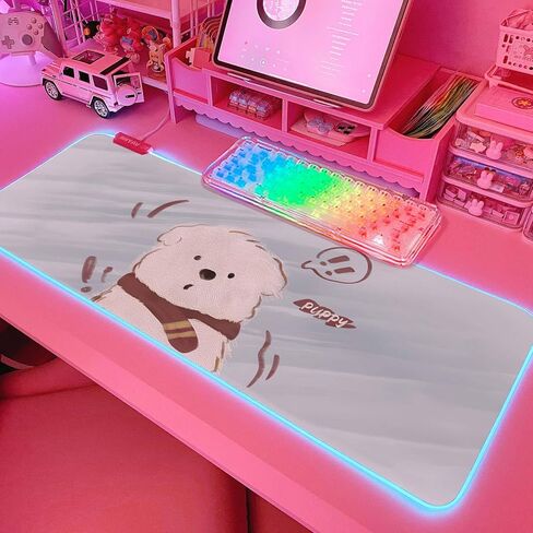 JMIYAV Pink Kawaii Cat RGB Gaming Mouse Pad 31.5x12 Inch PC XL Large Extended Glowing Led Light Up Cool Mouse pad Desk Pad Non-Slip Rubber Jmiyav Computer Mouse Pad Cute Mousepad Mat 31.5x12 Inch in Kuwait