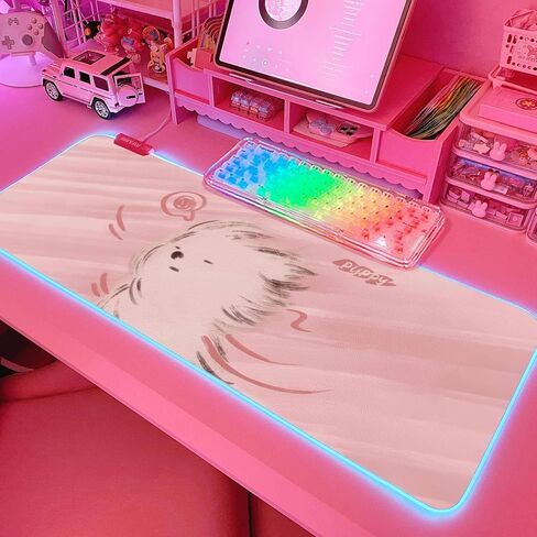 JMIYAV Pink Kawaii Cat RGB Gaming Mouse Pad 31.5x12 Inch PC XL Large Extended Glowing Led Light Up Cool Mouse pad Desk Pad Non-Slip Rubber Jmiyav Computer Mouse Pad Cute Mousepad Mat 31.5x12 Inch in Kuwait