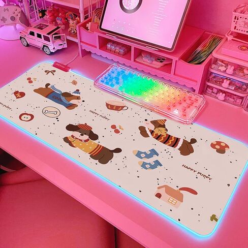 JMIYAV Pink Kawaii Cat RGB Gaming Mouse Pad 31.5x12 Inch PC XL Large Extended Glowing Led Light Up Cool Mouse pad Desk Pad Non-Slip Rubber Jmiyav Computer Mouse Pad Cute Mousepad Mat 31.5x12 Inch in Kuwait
