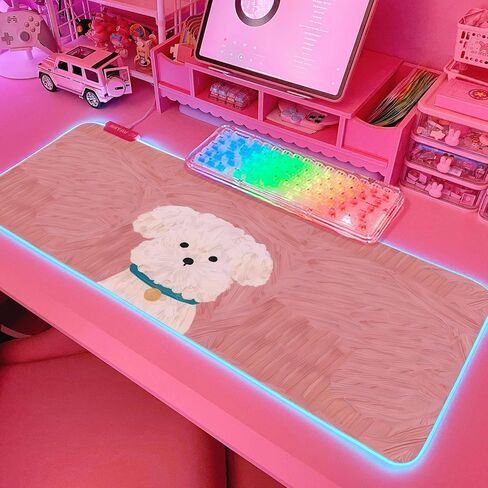 JMIYAV Pink Kawaii Cat RGB Gaming Mouse Pad 31.5x12 Inch PC XL Large Extended Glowing Led Light Up Cool Mouse pad Desk Pad Non-Slip Rubber Jmiyav Computer Mouse Pad Cute Mousepad Mat 31.5x12 Inch in Kuwait