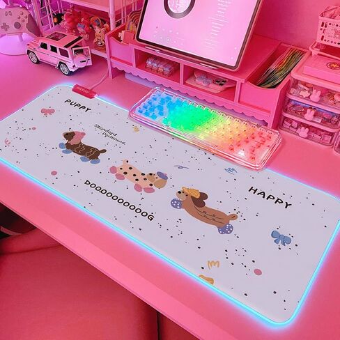 JMIYAV Pink Kawaii Cat RGB Gaming Mouse Pad 31.5x12 Inch PC XL Large Extended Glowing Led Light Up Cool Mouse pad Desk Pad Non-Slip Rubber Jmiyav Computer Mouse Pad Cute Mousepad Mat 31.5x12 Inch in Kuwait