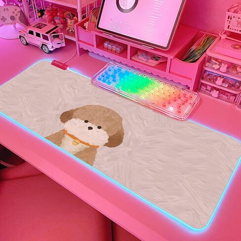 JMIYAV Pink Kawaii Cat RGB Gaming Mouse Pad 31.5x12 Inch PC XL Large Extended Glowing Led Light Up Cool Mouse pad Desk Pad Non-Slip Rubber Jmiyav Computer Mouse Pad Cute Mousepad Mat 31.5x12 Inch in Kuwait