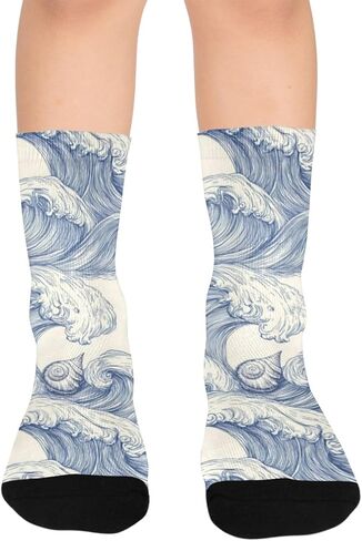 جوارب زرقاء للمشي لمسافات طويلة بطبعة موجة نيلي - جوارب شتوية حرارية سميكة دافئة للأولاد والبنات الصغار للمدرسة، والارتداء اليومي والأنشطة الخارجية in Kuwait