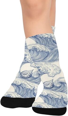 جوارب زرقاء للمشي لمسافات طويلة بطبعة موجة نيلي - جوارب شتوية حرارية سميكة دافئة للأولاد والبنات الصغار للمدرسة، والارتداء اليومي والأنشطة الخارجية in Kuwait