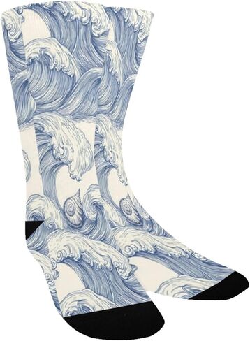 جوارب زرقاء للمشي لمسافات طويلة بطبعة موجة نيلي - جوارب شتوية حرارية سميكة دافئة للأولاد والبنات الصغار للمدرسة، والارتداء اليومي والأنشطة الخارجية in Kuwait