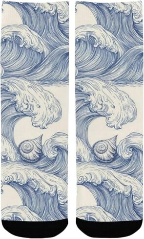 جوارب زرقاء للمشي لمسافات طويلة بطبعة موجة نيلي - جوارب شتوية حرارية سميكة دافئة للأولاد والبنات الصغار للمدرسة، والارتداء اليومي والأنشطة الخارجية in Kuwait