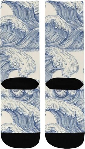 جوارب زرقاء للمشي لمسافات طويلة بطبعة موجة نيلي - جوارب شتوية حرارية سميكة دافئة للأولاد والبنات الصغار للمدرسة، والارتداء اليومي والأنشطة الخارجية in Kuwait