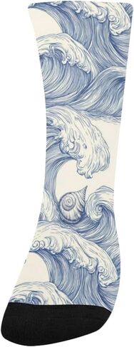 جوارب زرقاء للمشي لمسافات طويلة بطبعة موجة نيلي - جوارب شتوية حرارية سميكة دافئة للأولاد والبنات الصغار للمدرسة، والارتداء اليومي والأنشطة الخارجية in Kuwait