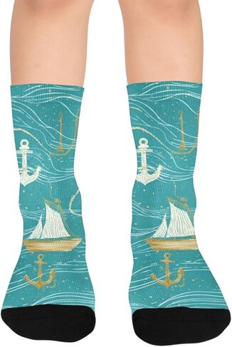 جوارب Nautical Wave Sail Hiking - جوارب شتوية حرارية سميكة دافئة للأولاد والبنات الصغار للمدرسة، والارتداء اليومي والأنشطة الخارجية in Kuwait