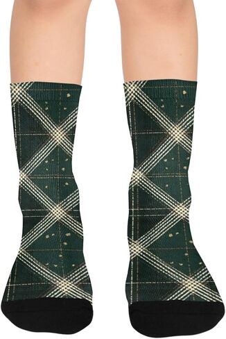 جوارب المشي لمسافات طويلة منقوشة باللون الأخضر - جوارب شتوية حرارية سميكة دافئة للأولاد والبنات الصغار للمدرسة، والارتداء اليومي والأنشطة الخارجية in Kuwait