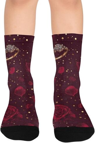 جوارب للمشي لمسافات طويلة على شكل وردة حمراء وحلقة - جوارب شتوية حرارية سميكة دافئة للأولاد والبنات الصغار للمدرسة، والارتداء اليومي والأنشطة الخارجية in Kuwait