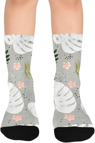 جوارب المشي لمسافات طويلة باللون الرمادي من Pastel Leaf Vibe - جوارب شتوية حرارية سميكة دافئة للأولاد والبنات للمدرسة، والارتداء اليومي والأنشطة الخارجية in Kuwait