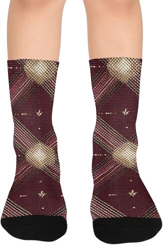 جوارب للمشي لمسافات طويلة مطبوعة باللون البني المذهب باللون العنابي - جوارب شتوية حرارية سميكة دافئة للأولاد والبنات للمدرسة، والارتداء اليومي والأنشطة الخارجية in Kuwait