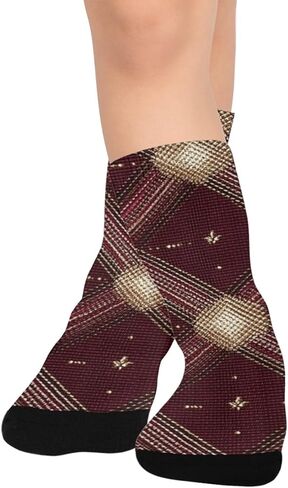 جوارب للمشي لمسافات طويلة مطبوعة باللون البني المذهب باللون العنابي - جوارب شتوية حرارية سميكة دافئة للأولاد والبنات للمدرسة، والارتداء اليومي والأنشطة الخارجية in Kuwait