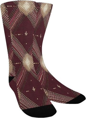 جوارب للمشي لمسافات طويلة مطبوعة باللون البني المذهب باللون العنابي - جوارب شتوية حرارية سميكة دافئة للأولاد والبنات للمدرسة، والارتداء اليومي والأنشطة الخارجية in Kuwait