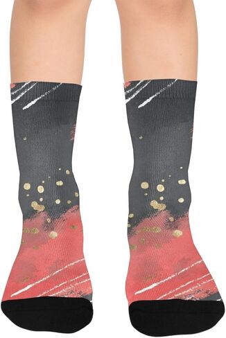 جوارب مشي داكنة بطبعة تجريدية من أحمر الخدود - جوارب شتوية حرارية سميكة دافئة للأولاد والبنات الصغار للمدرسة، والارتداء اليومي والأنشطة الخارجية in Kuwait