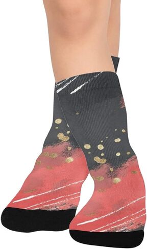 جوارب مشي داكنة بطبعة تجريدية من أحمر الخدود - جوارب شتوية حرارية سميكة دافئة للأولاد والبنات الصغار للمدرسة، والارتداء اليومي والأنشطة الخارجية in Kuwait