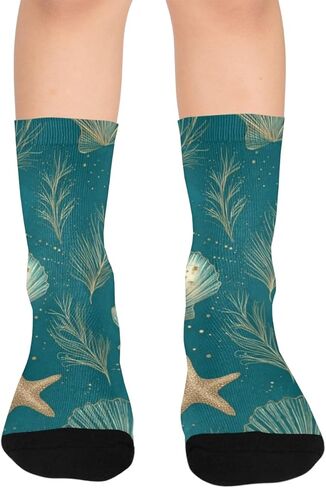 جوارب المشي لمسافات طويلة بطبعة كنز المحيط الأخضر - جوارب شتوية حرارية سميكة دافئة للأولاد والبنات الصغار للمدرسة، والارتداء اليومي والأنشطة الخارجية in Kuwait