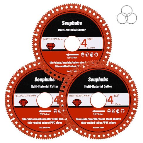 4-1/2 Inch Indestructible Disc for Grinder, Angle Grinder Cutting Disc with Brazed Grit for Smooth, Fast Cuts — 115mm Diamond Cutting Wheel for Tile, Marble, Slate, PVC Pipe, 7/8" Arbor (3 Pack) in Saudi Arabia