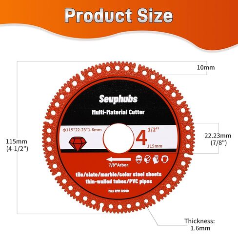 4-1/2 Inch Indestructible Disc for Grinder, Angle Grinder Cutting Disc with Brazed Grit for Smooth, Fast Cuts — 115mm Diamond Cutting Wheel for Tile, Marble, Slate, PVC Pipe, 7/8" Arbor (3 Pack) in Saudi Arabia