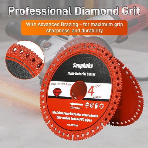 4-1/2 Inch Indestructible Disc for Grinder, Angle Grinder Cutting Disc with Brazed Grit for Smooth, Fast Cuts — 115mm Diamond Cutting Wheel for Tile, Marble, Slate, PVC Pipe, 7/8" Arbor (3 Pack) in Saudi Arabia