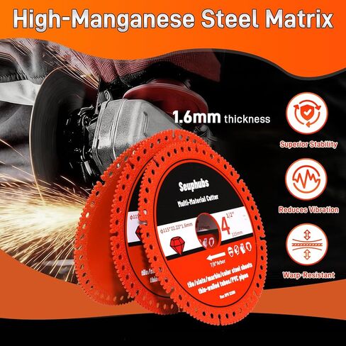 4-1/2 Inch Indestructible Disc for Grinder, Angle Grinder Cutting Disc with Brazed Grit for Smooth, Fast Cuts — 115mm Diamond Cutting Wheel for Tile, Marble, Slate, PVC Pipe, 7/8" Arbor (3 Pack) in Saudi Arabia