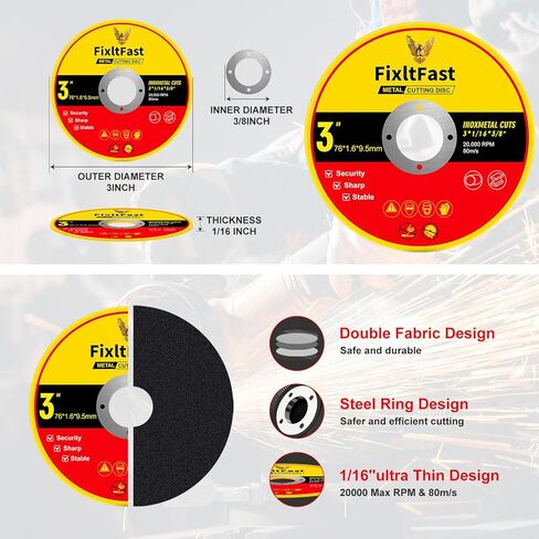 FIXLTFAST 50 Pack Cut Off Wheels 3" x 3/64" x 3/8" Metal Cutting Wheel, Thin 3" Metal & Stainless Steel Fast Angle Grinder Cutting Discs in Saudi Arabia