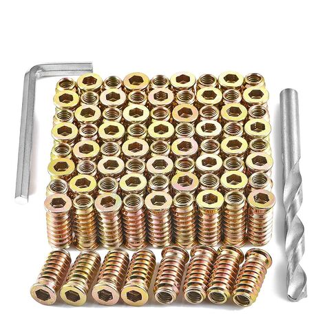 200 Pcs 1/4 "- 20 Threaded Insert, Hex Socket Drive Hardware Nuts - Metal Nut Inserts Furniture Insert Hardware, Bolt Fastener Connector for Woodworking Tools (1/4"-20x25mm) in Kuwait