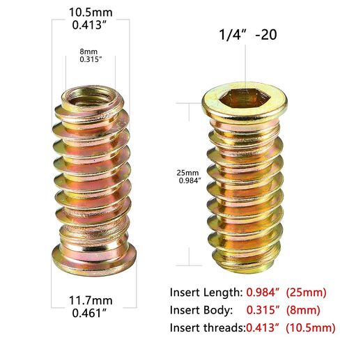 200 Pcs 1/4 "- 20 Threaded Insert, Hex Socket Drive Hardware Nuts - Metal Nut Inserts Furniture Insert Hardware, Bolt Fastener Connector for Woodworking Tools (1/4"-20x25mm) in Kuwait