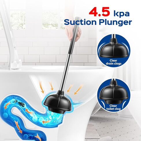 مجموعة مكبس المرحاض والفرشاة من هاميتور: فرشاة وعاء من الفولاذ المقاوم للصدأ 2 في 1 مع حامل، شعيرات منحنية للتنظيف العميق وأداة فك انسداد شديدة التحمل، تصميم مدمج للمنزل والفندق، فضي، عبوتان in Kuwait