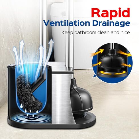 مجموعة مكبس المرحاض والفرشاة من هاميتور: فرشاة وعاء من الفولاذ المقاوم للصدأ 2 في 1 مع حامل، شعيرات منحنية للتنظيف العميق وأداة فك انسداد شديدة التحمل، تصميم مدمج للمنزل والفندق، فضي، عبوتان in Kuwait