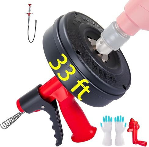 مزيل سدادة تصريف شعر الثعبان، ملحق مثقاب ثعبان للمرحاض من سيفترول، مزيل سدادة الصرف الصحي للحمام والمطبخ وحوض الاستحمام مع قفازات (33 قدم/10 متر) in Kuwait