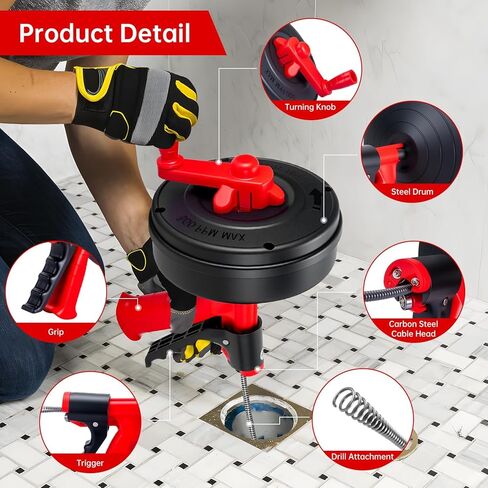 مزيل سدادة تصريف شعر الثعبان، ملحق مثقاب ثعبان للمرحاض من سيفترول، مزيل سدادة الصرف الصحي للحمام والمطبخ وحوض الاستحمام مع قفازات (33 قدم/10 متر) in Kuwait