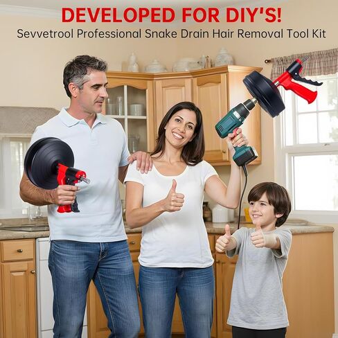 مزيل سدادة تصريف شعر الثعبان، ملحق مثقاب ثعبان للمرحاض من سيفترول، مزيل سدادة الصرف الصحي للحمام والمطبخ وحوض الاستحمام مع قفازات (33 قدم/10 متر) in Kuwait