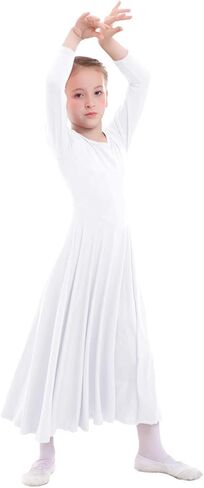 فستان ZX Girl بأكمام طويلة للرقص الكامل الطول والتأرجح الغنائي للعبادة الليتورجية، أبيض، 3-4T in Kuwait