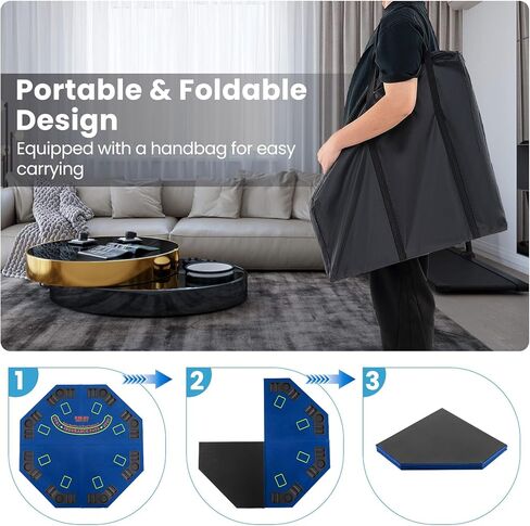 GOFLAME 8-Player Foldable Poker Table Top, 48" Casino Texas Hold’em Game Table with Cup Holders & Chip Trays, Anti-Slip Blackjack Poker Table Topper with Carrying Bag for Family Games, Casino, Blue in Kuwait