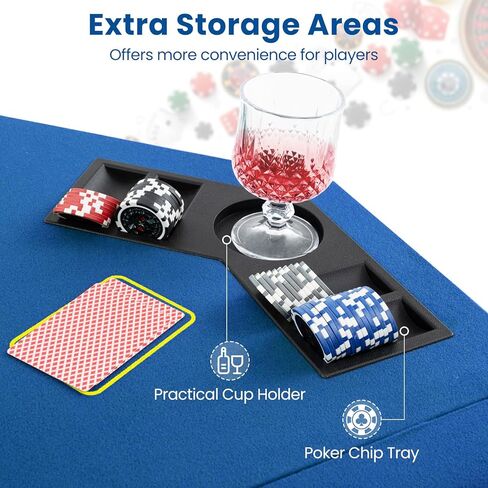 GOFLAME 8-Player Foldable Poker Table Top, 48" Casino Texas Hold’em Game Table with Cup Holders & Chip Trays, Anti-Slip Blackjack Poker Table Topper with Carrying Bag for Family Games, Casino, Blue in Kuwait